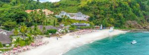 Aerial View of the Beach and Waterfront Dining at BodyHoliday Saint Lucia
