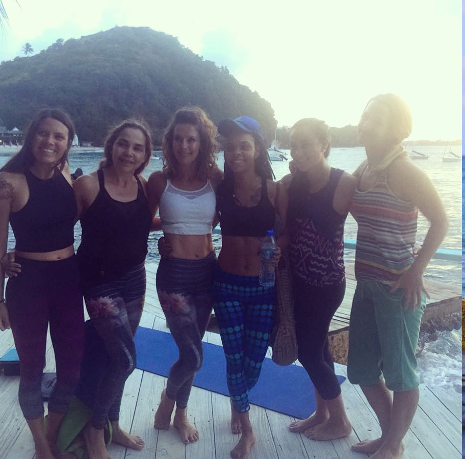 Group of women in yoga clothes